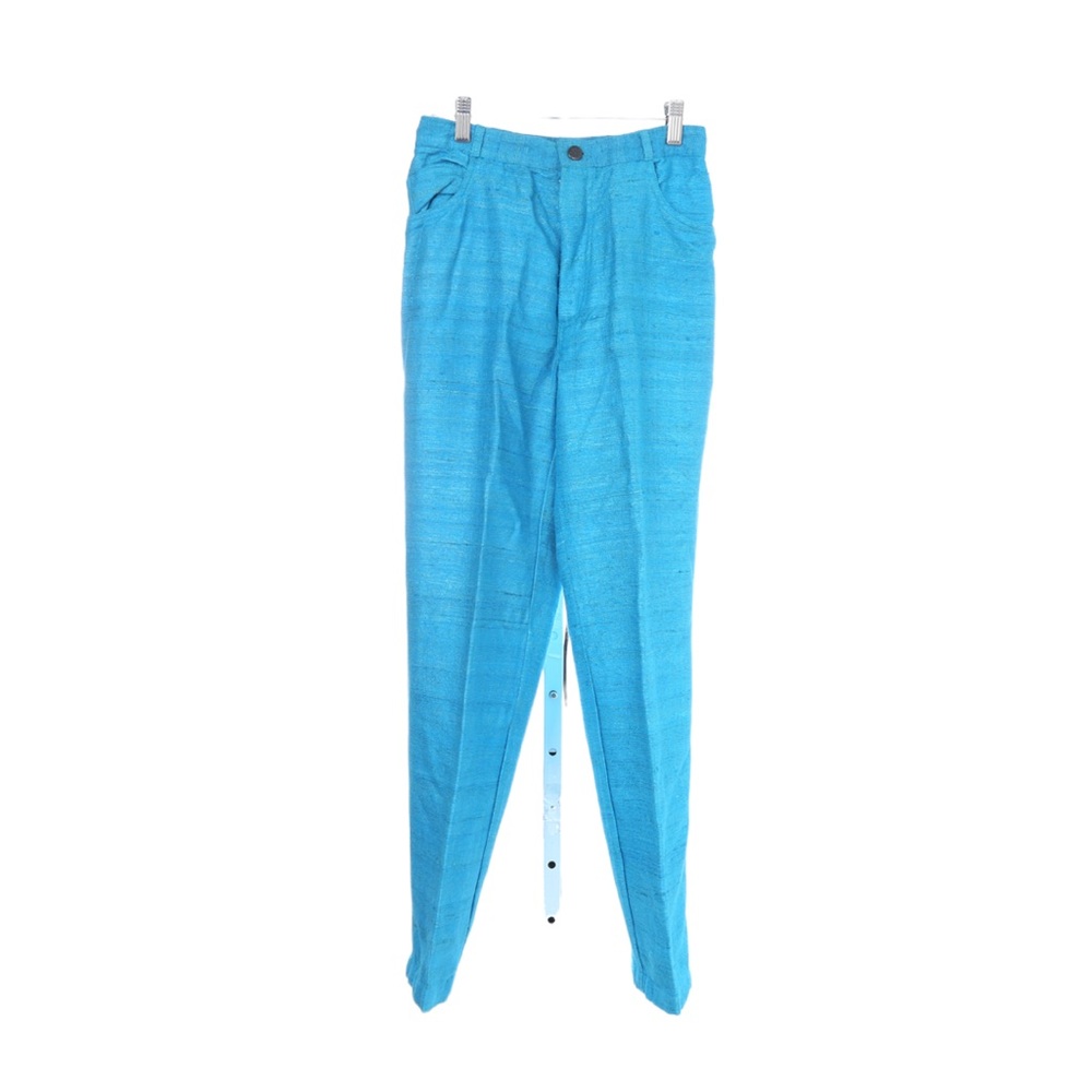 Vintage Clovis Ruffin Peacock Blue Matka Silk Pants 7/8